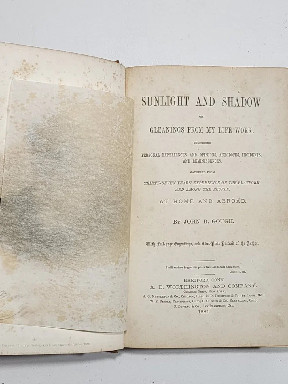 SIGNED 1ST ED Sunlight & Shadow Or, Gleanings from My Life Work by John B Gough
